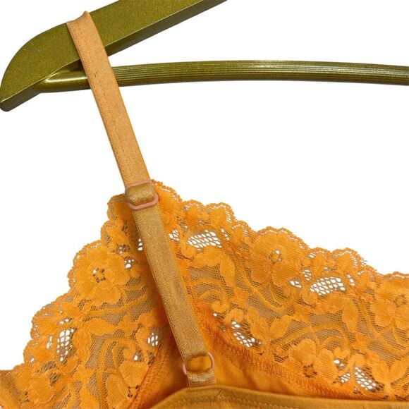 Vintage Avenue Women Y2K Lace Trim Cami Size 14/16 Orange Preppy Ribbed Knit 90S - Picture 4 of 7